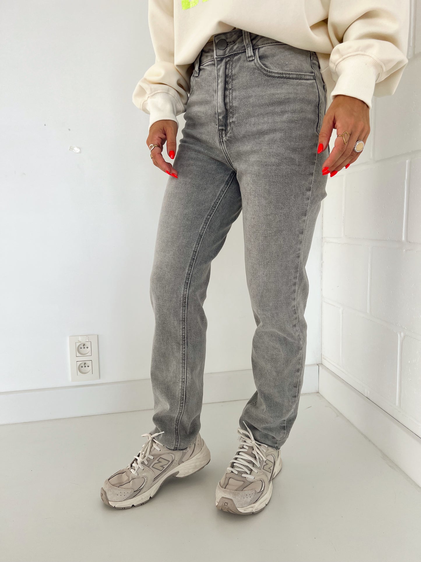 Mom Fit Jeans Licht Grijs