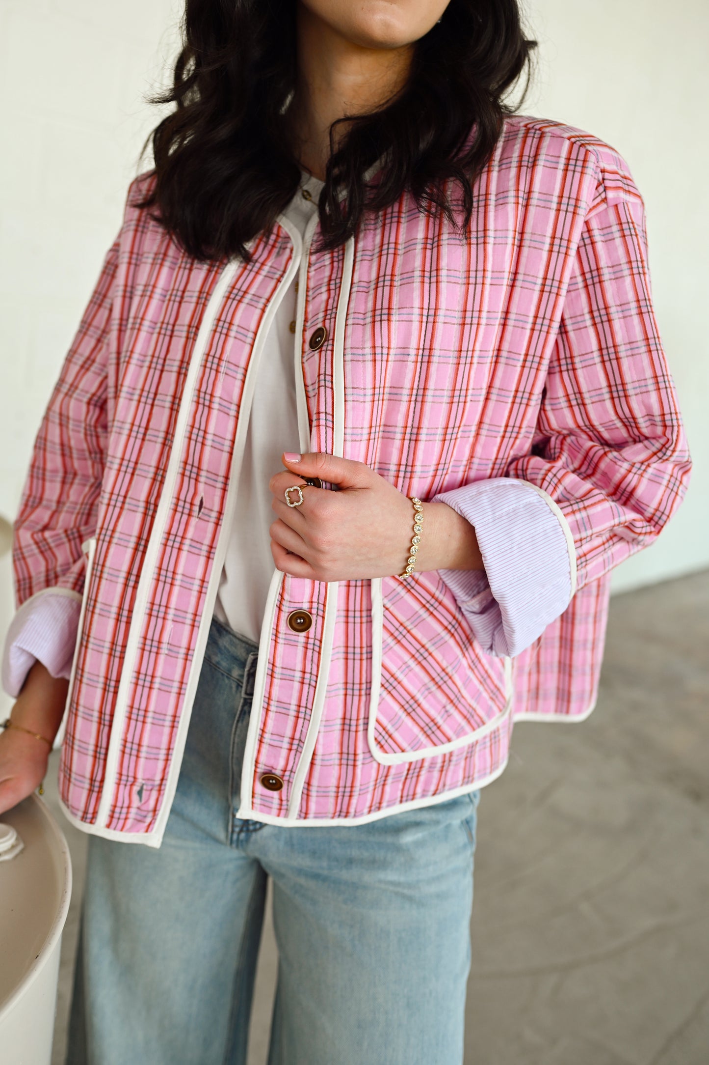 Gewatteerde Carreaux Vest - Roze
