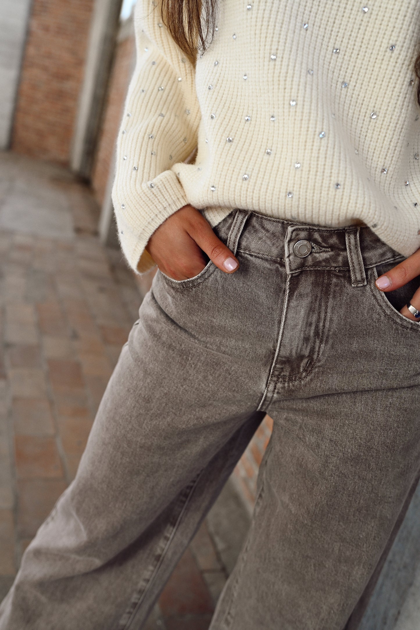 Wide Fit Jeans - Taupe