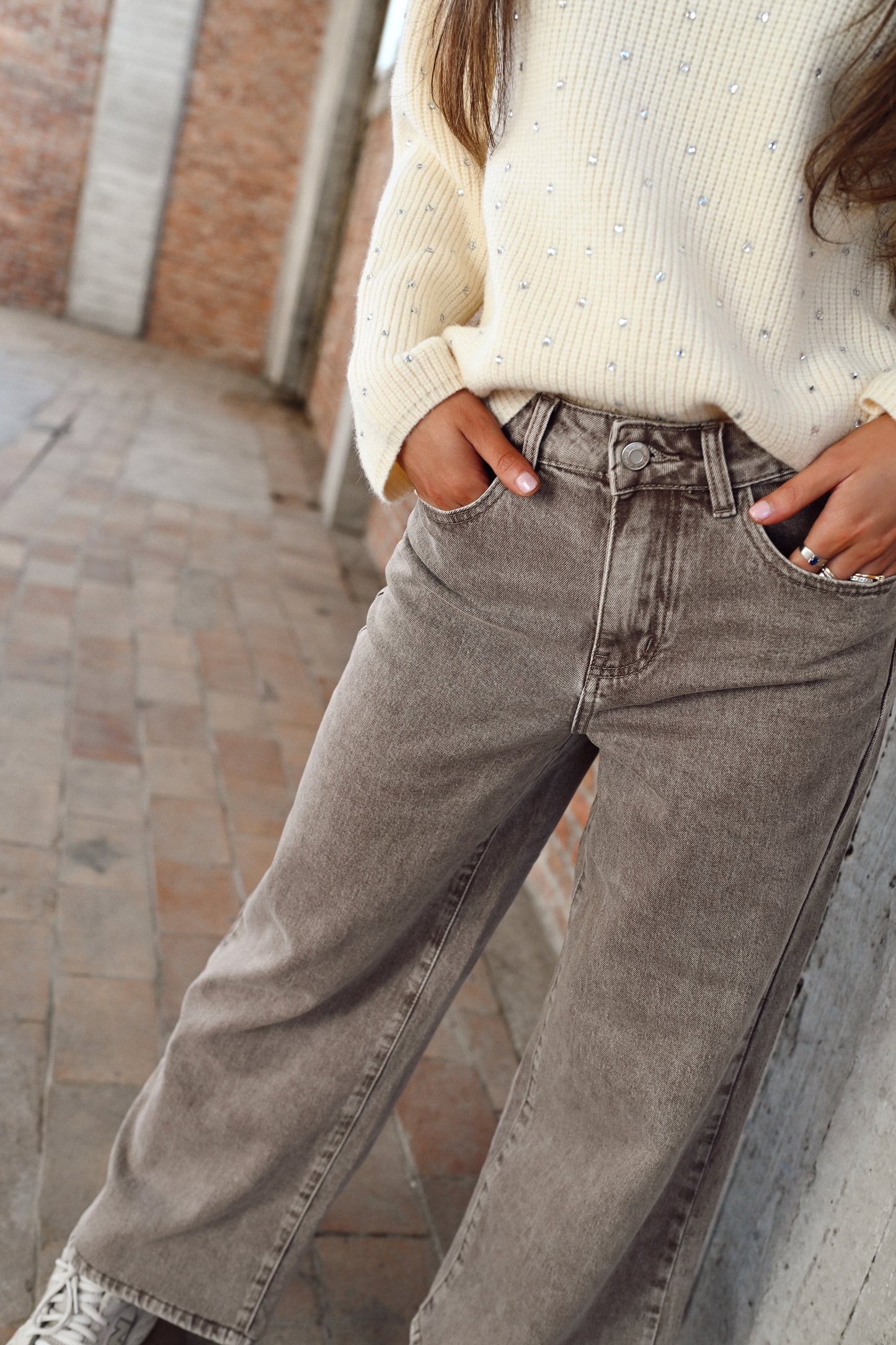 Wide Fit Jeans - Taupe