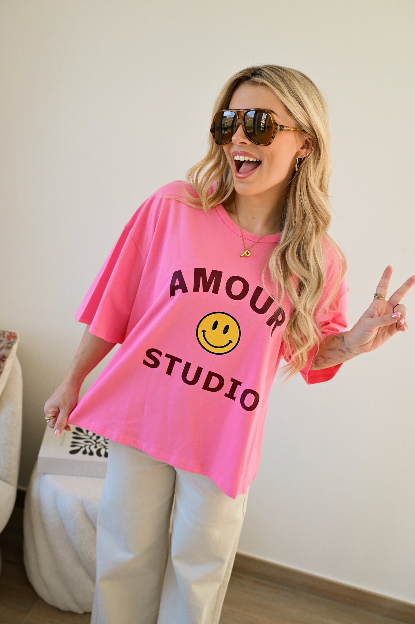 Smiley T-shirt - Roze