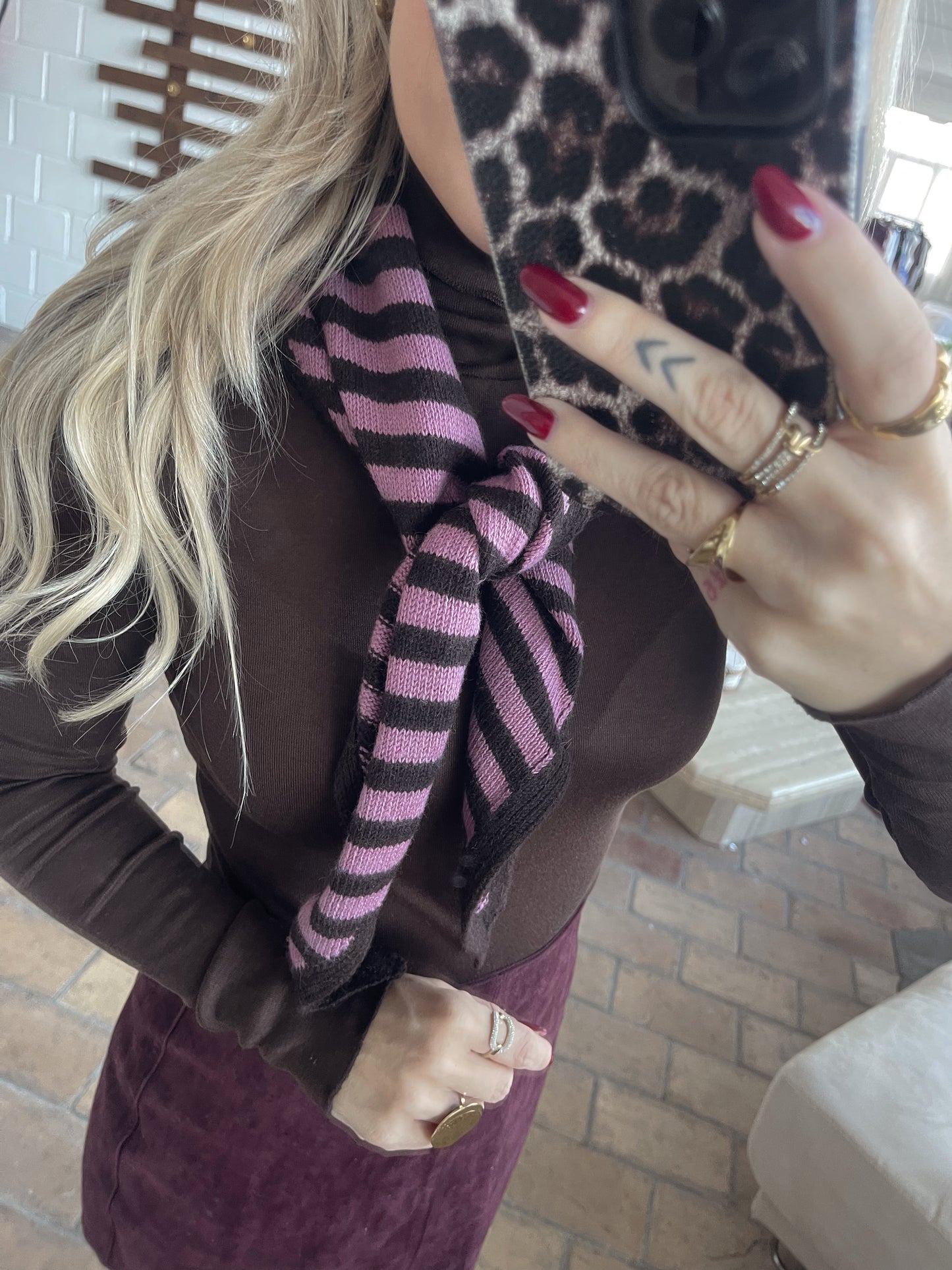 Cashmere Sjaaltje Bruin/Roze