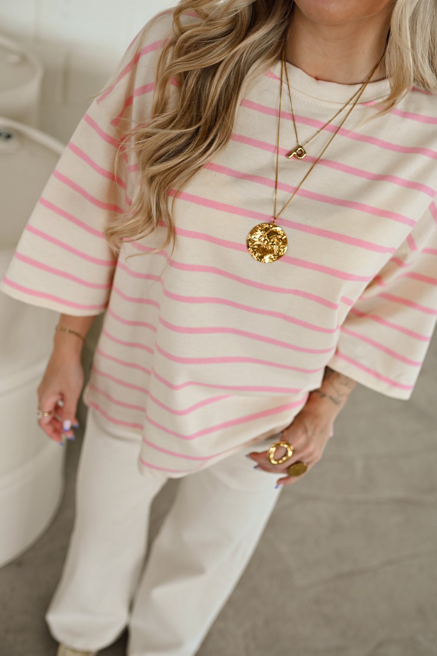 Ellie Striped T-Shirt - Roze (Last one!)