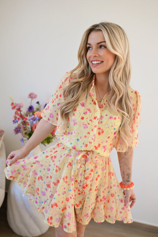 Nina Bloemen Jurk - Geel (Last one!)