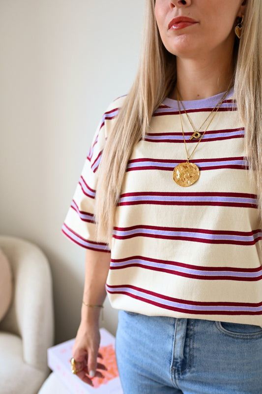 Feline Striped T-Shirt - Lila