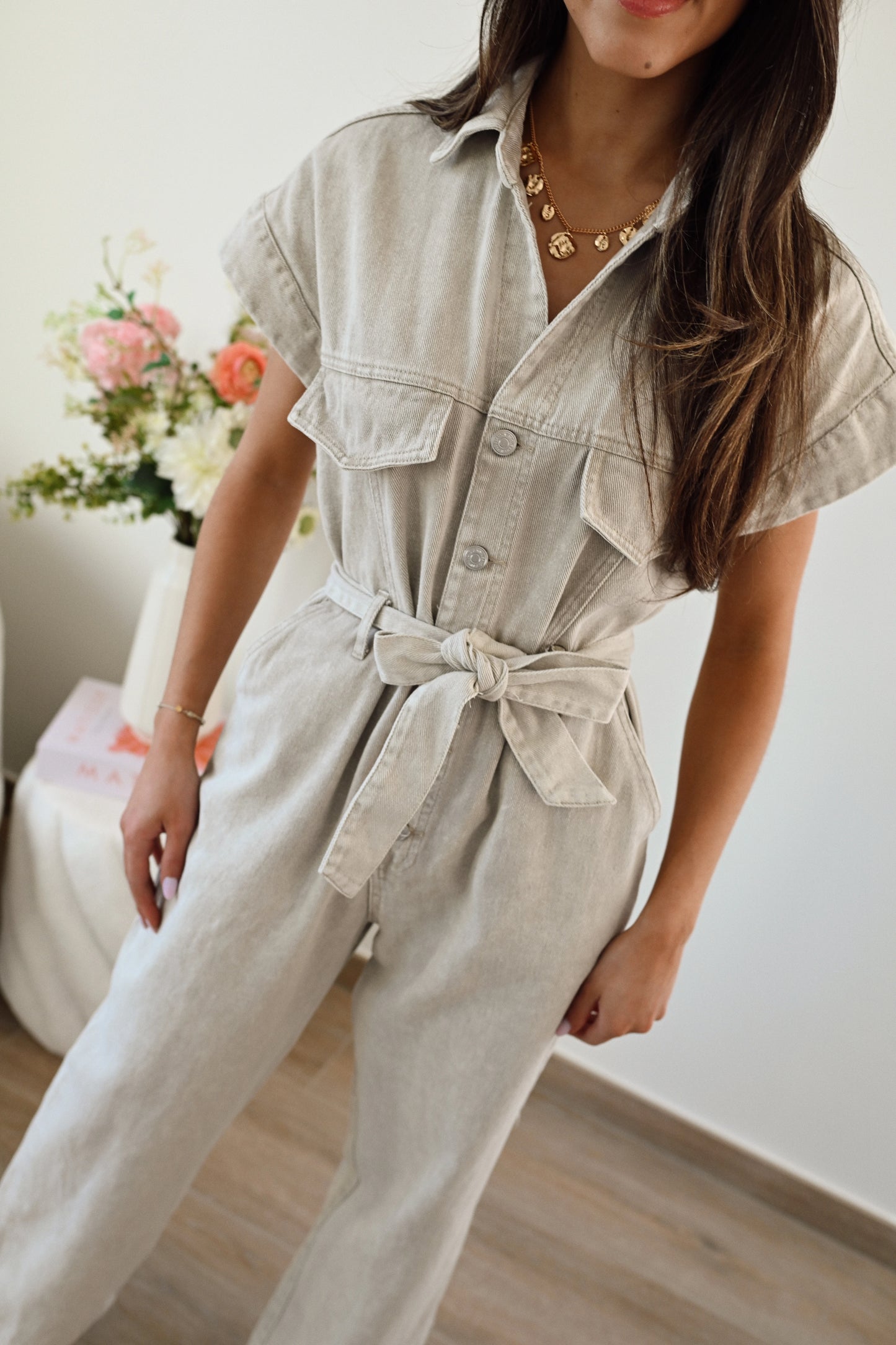 Amber Denim Jumpsuit - Taupe (Last one!)