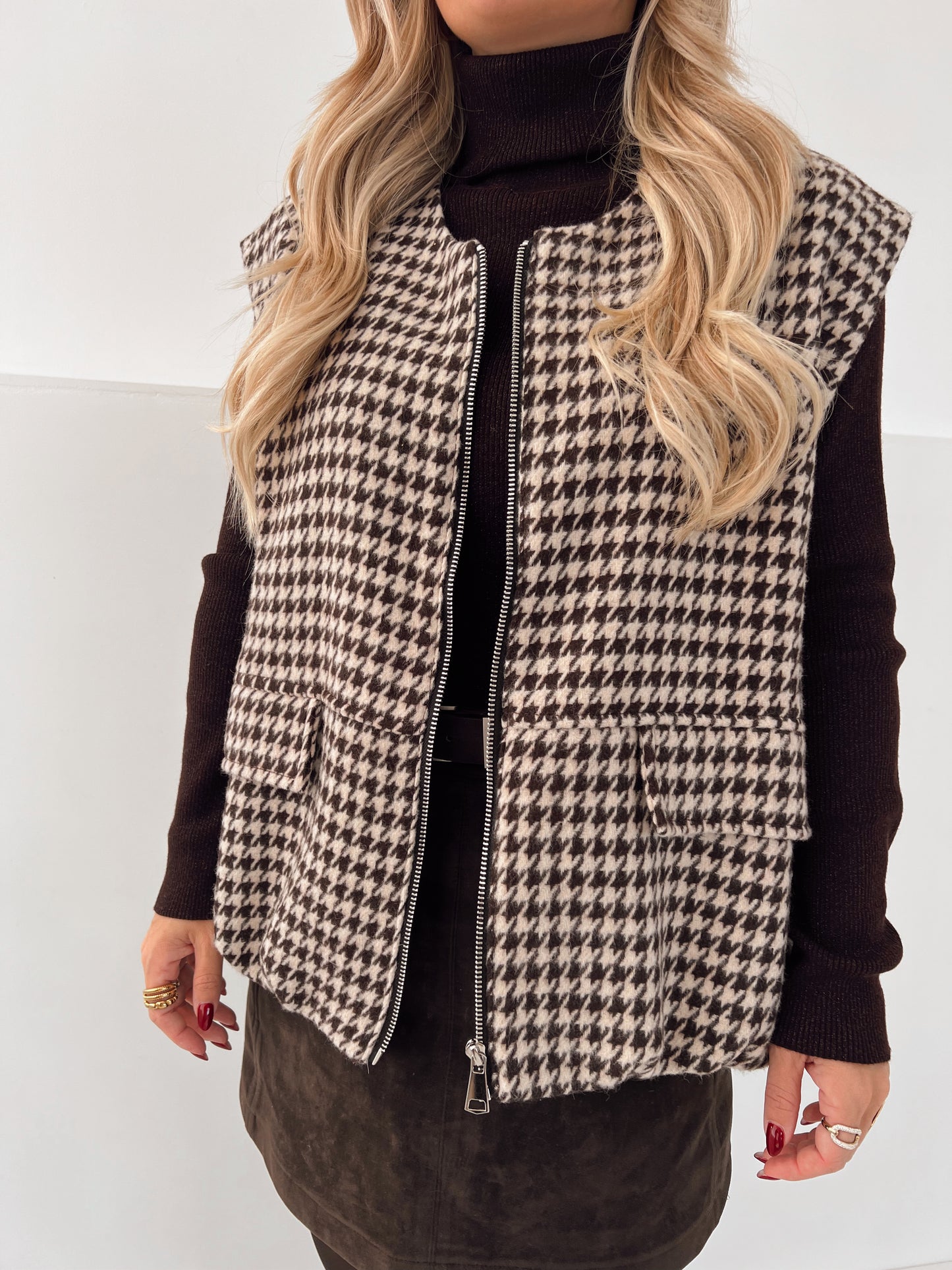 Pied De Poule Gilet Bruin