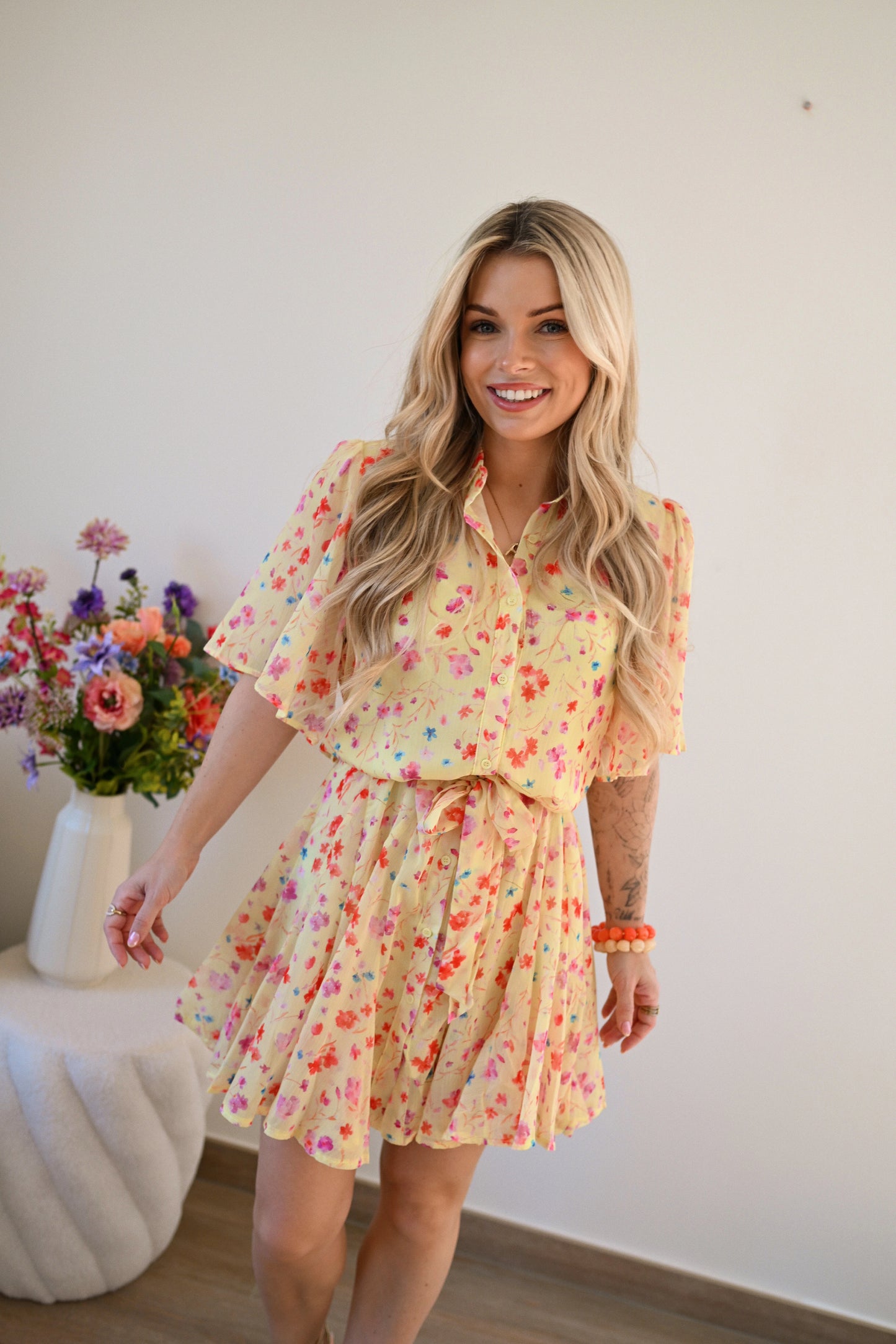Nina Bloemen Jurk - Geel (Last one!)