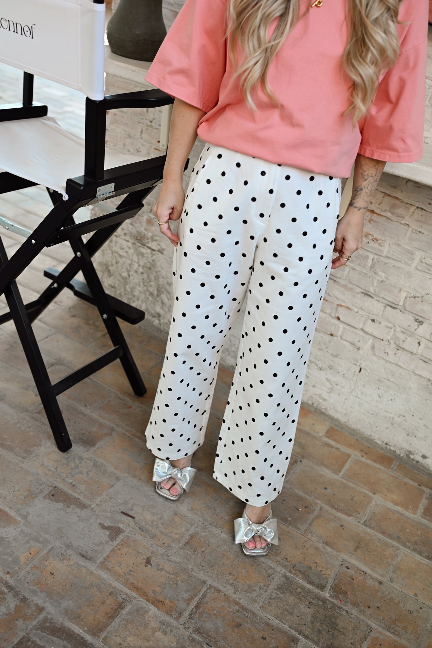 Polkadot Denim Broek - Wit
