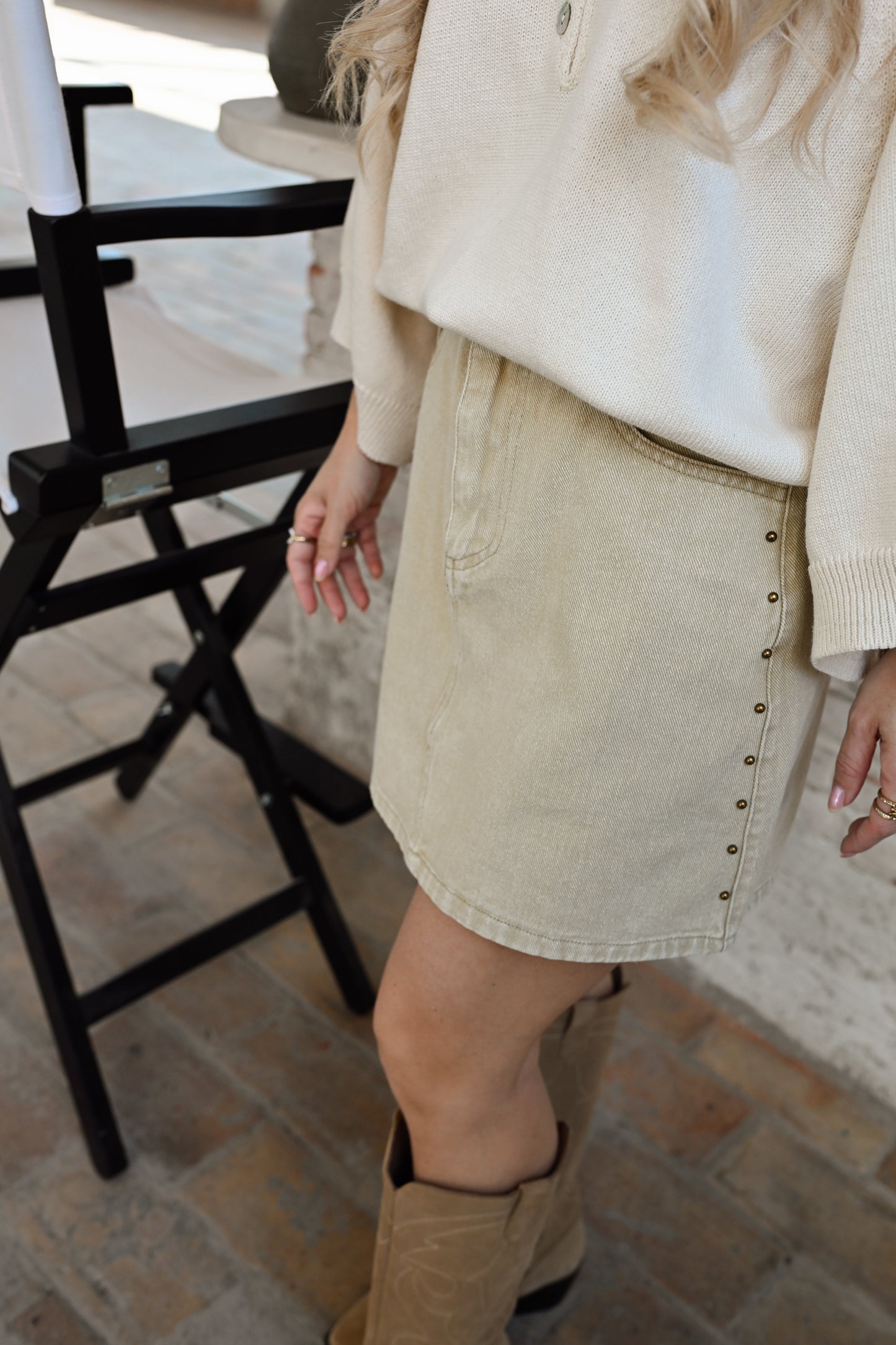Denim Rok Studs - Beige