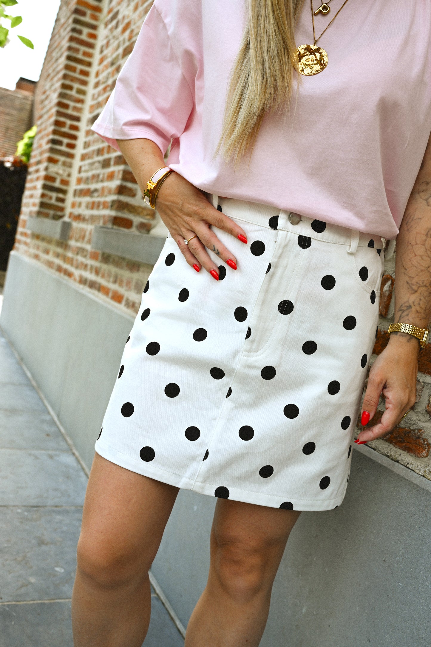 Denim Polkadot Rok - Wit