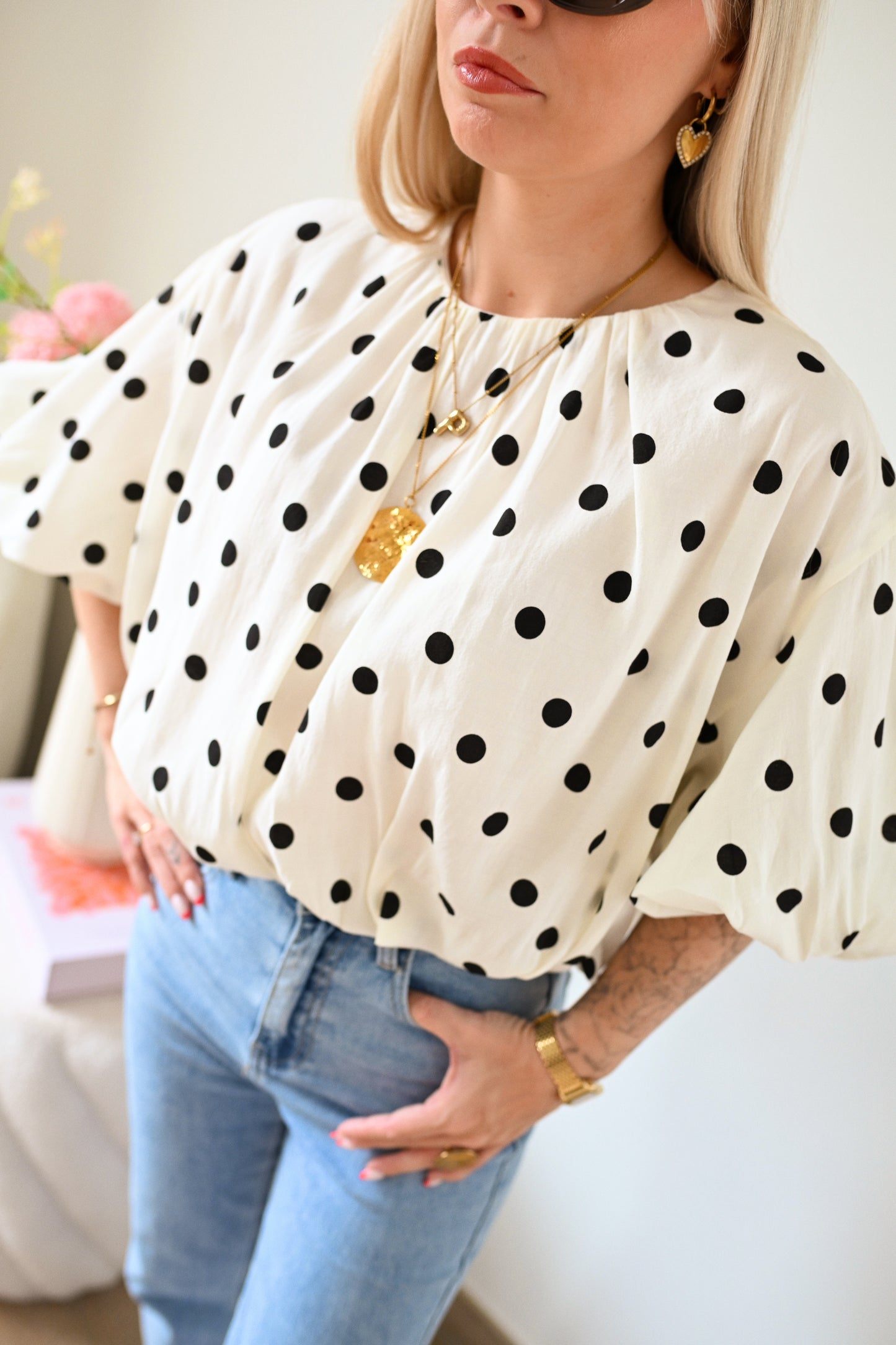 Polk dot Blouse - Ecru