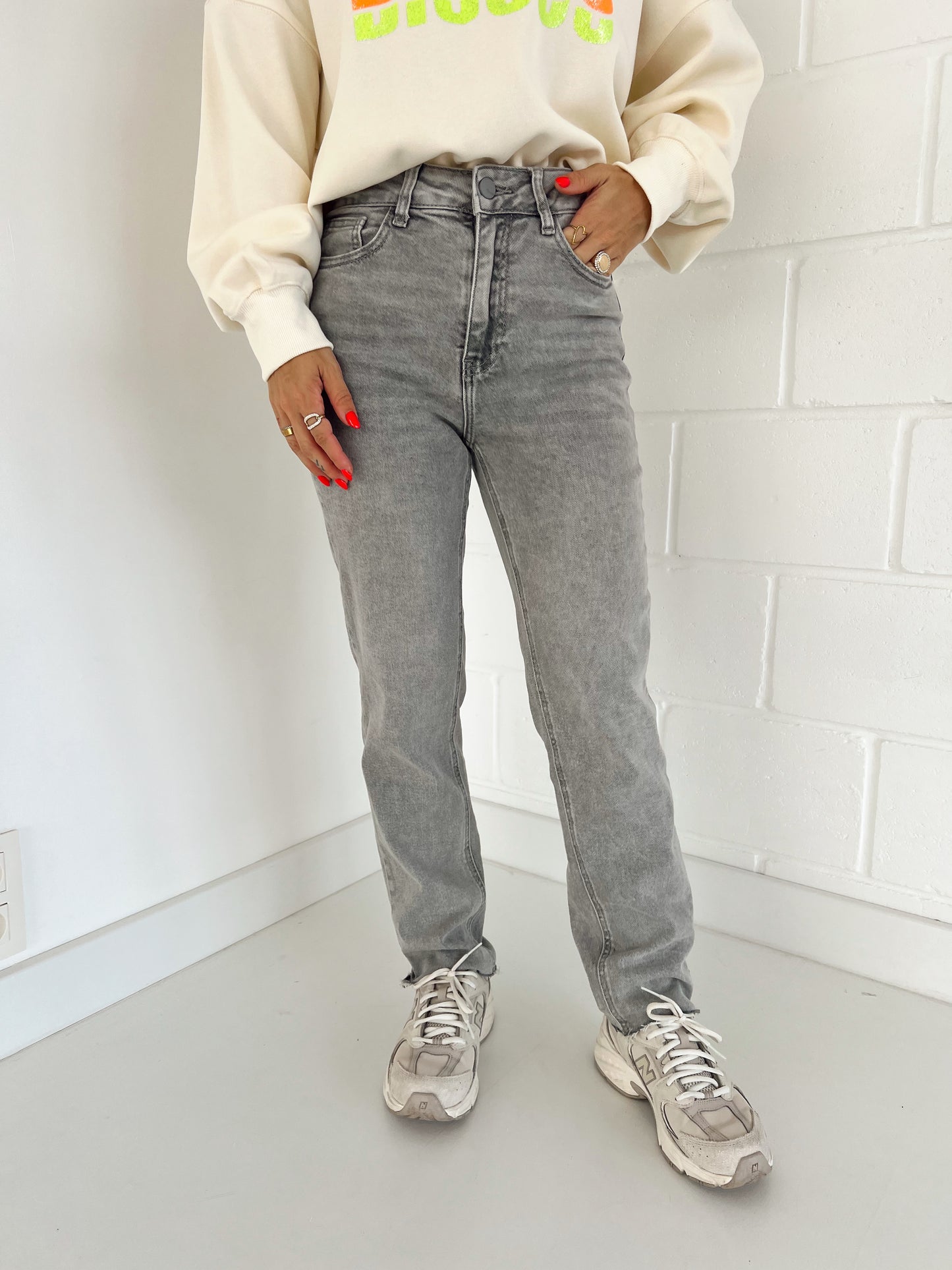 Mom Fit Jeans Licht Grijs