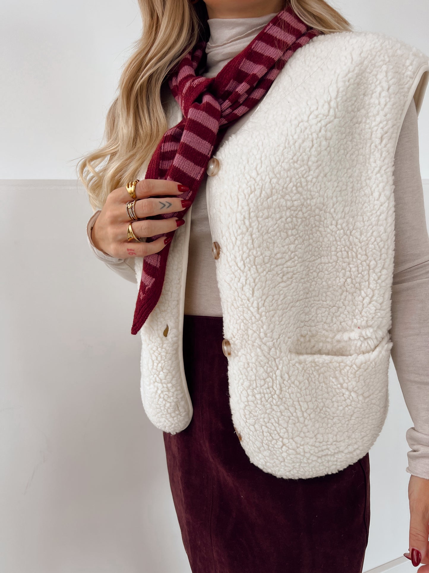 Cashmere Sjaaltje Bordeaux/Roze